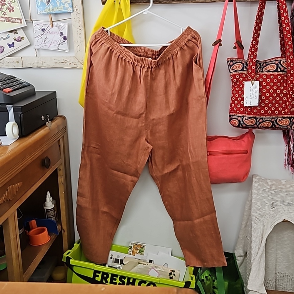 100% linen pocket pullon elastic waist salmon color pants size XXL
